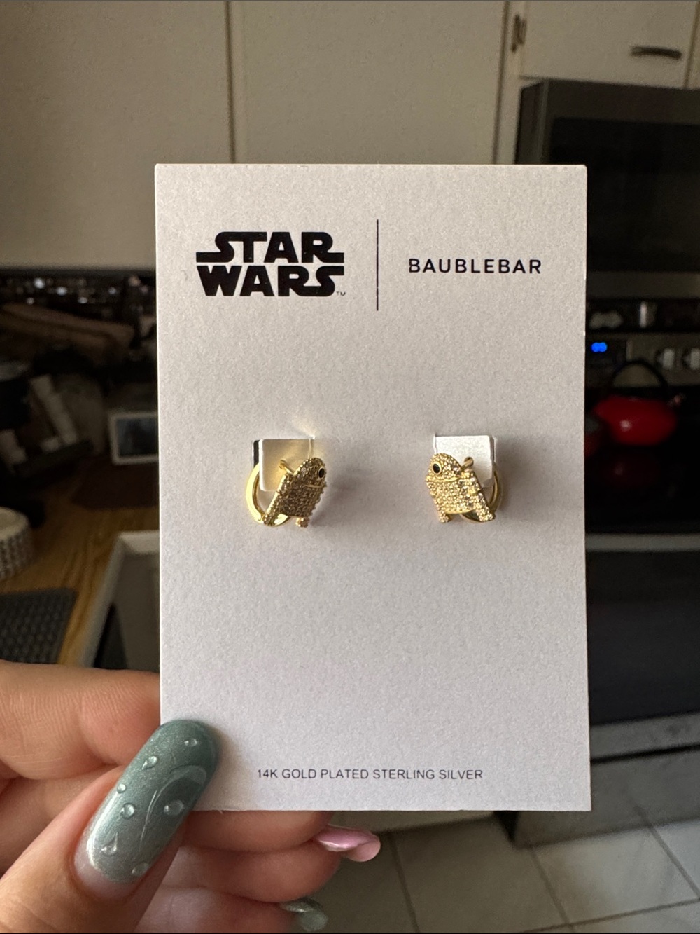 BaubleBar 14k Gold Plated R2-D2 Pavé Earrings